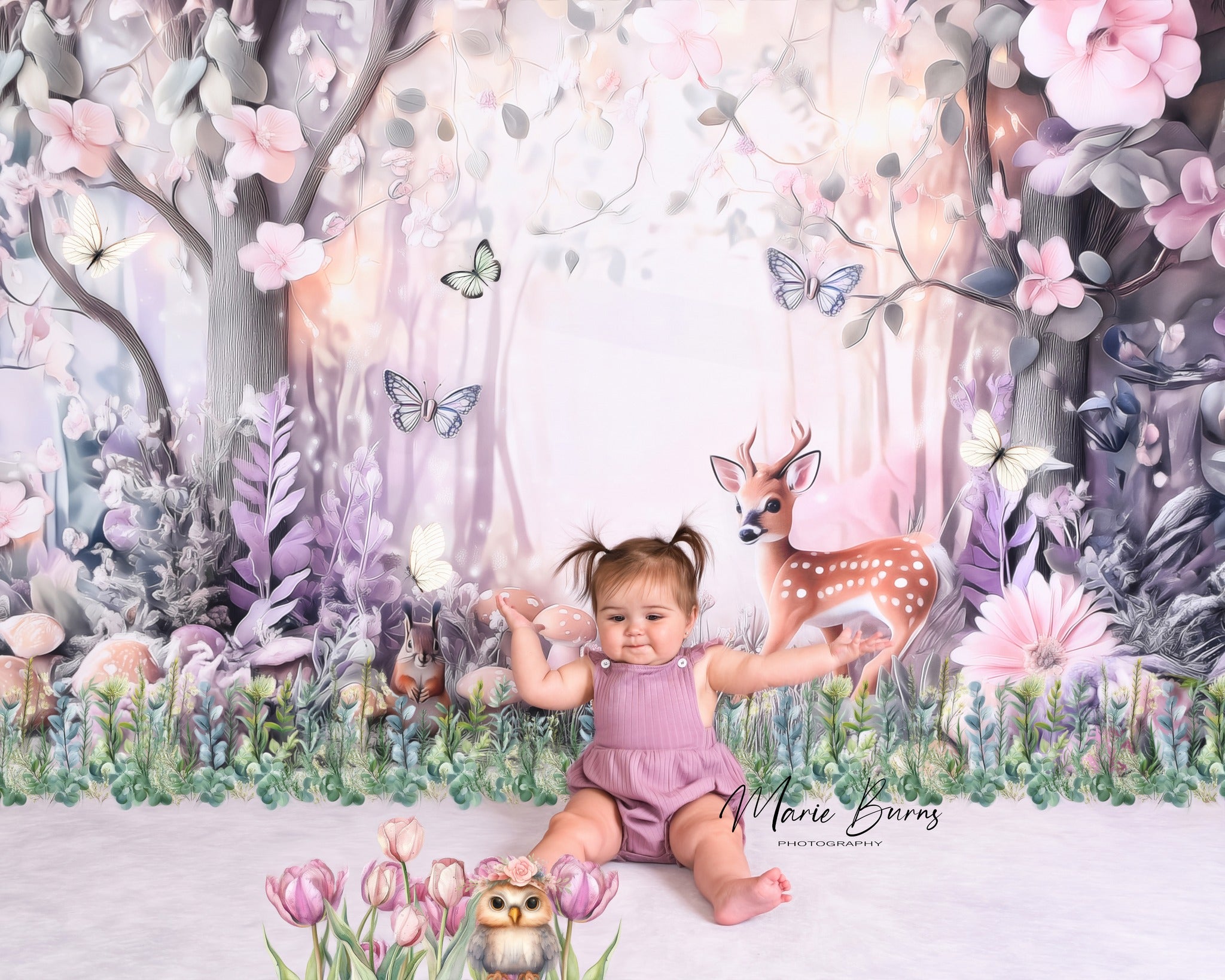 Kate Elf Forest Deer Backdrop Squirrel Mushroom Designed by Ashley Paul - Kate Backdrop AU