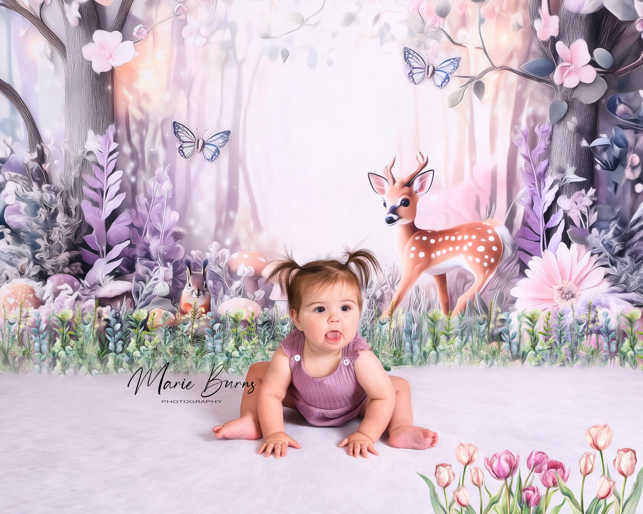 Kate Elf Forest Deer Backdrop Squirrel Mushroom Designed by Ashley Paul - Kate Backdrop AU