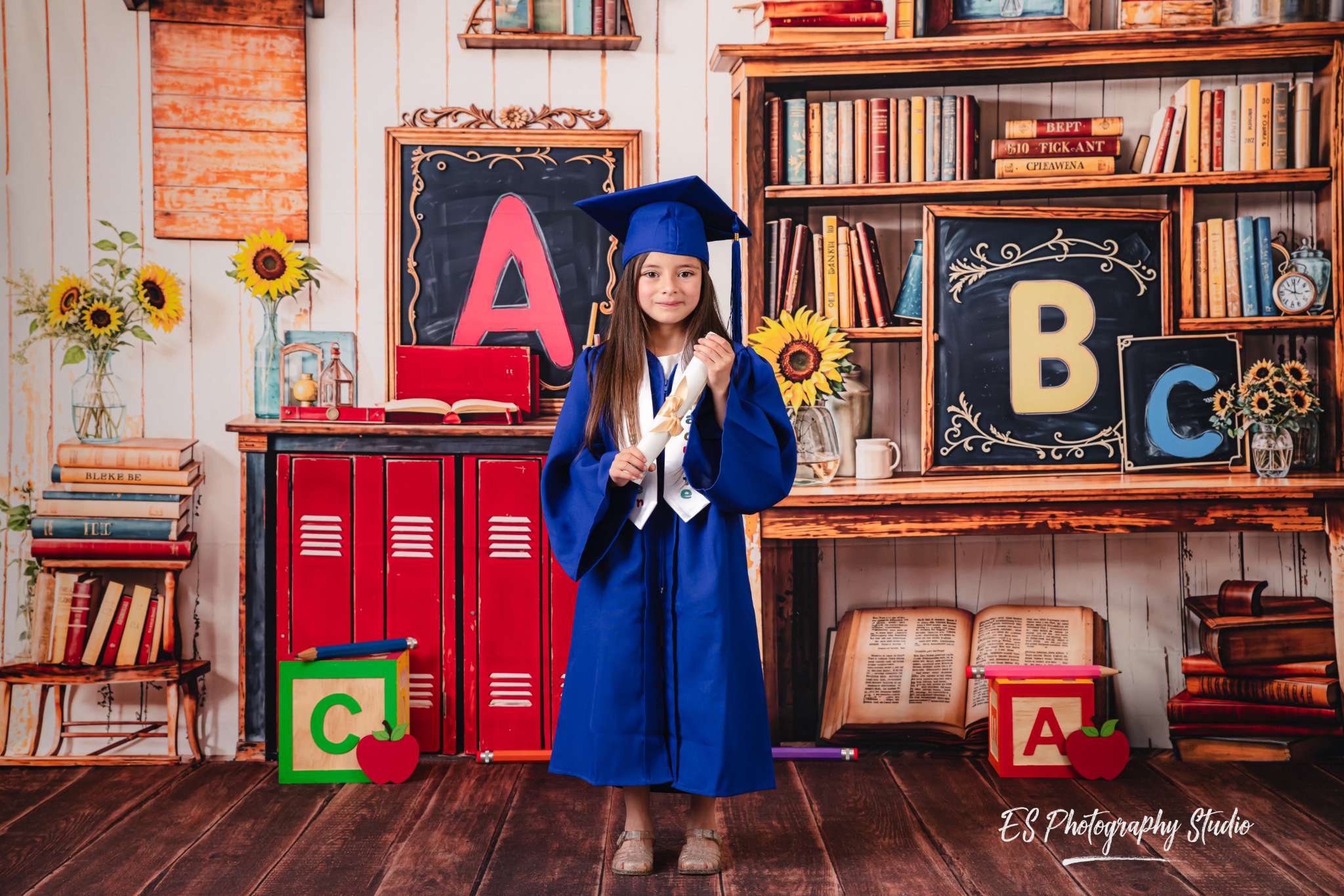 Kate Fleece ABC Back to School Bookshelf Backdrop Designed by Emetselch - Kate Backdrop AU