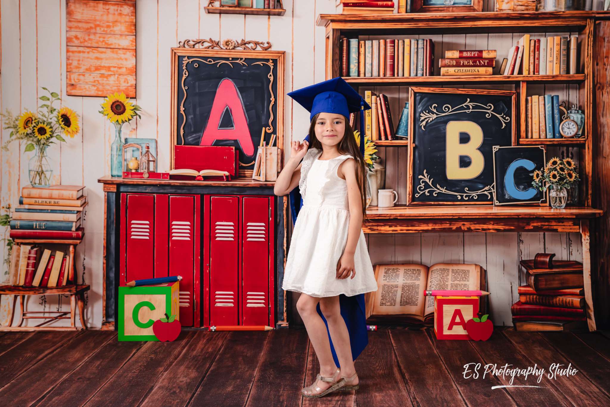 Kate Fleece ABC Back to School Bookshelf Backdrop Designed by Emetselch - Kate Backdrop AU