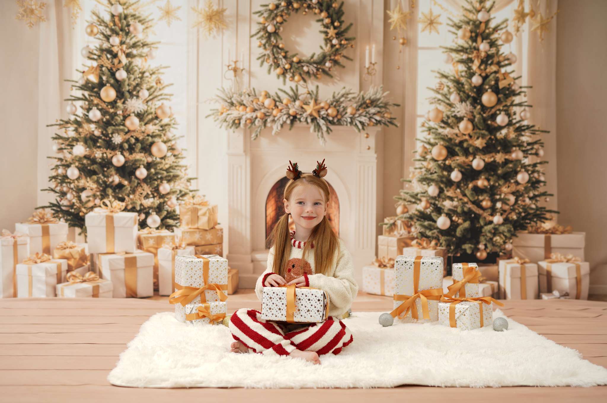 Kate Fleece Christmas Tree Gift Fireplace Backdrop Designed by Emetselch - Kate Backdrop AU