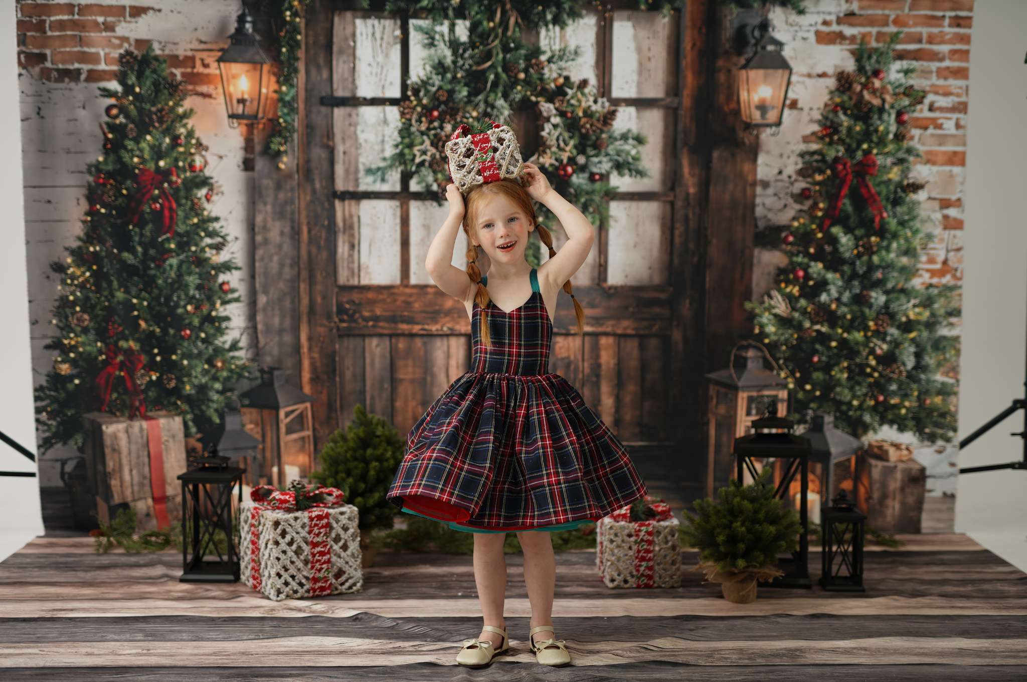 Kate Fleece Christmas Tree Wooden Door Backdrop Designed by Emetselch - Kate Backdrop AU
