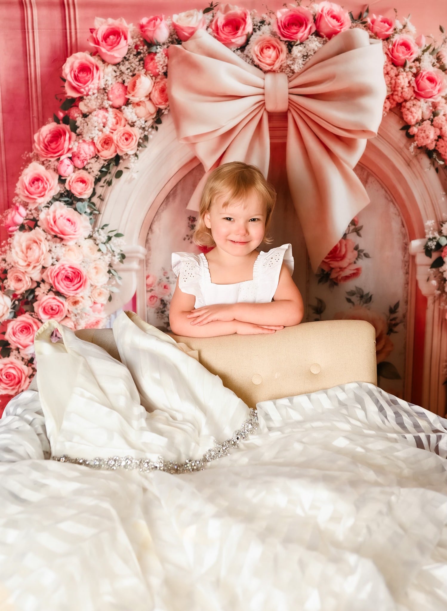 Kate Flower Arch Pink Rose Bow Backdrop Designed by Emetselch - Kate Backdrop AU