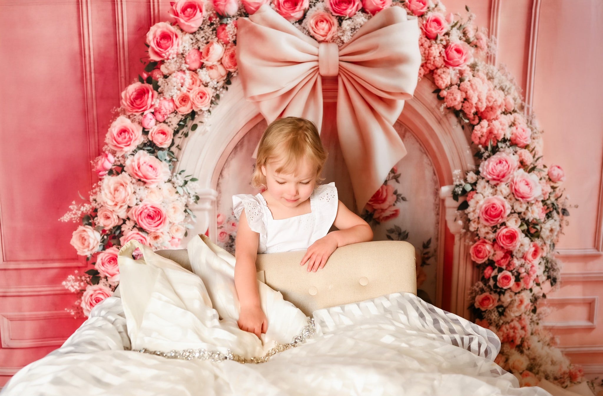 Kate Flower Arch Pink Rose Bow Backdrop Designed by Emetselch - Kate Backdrop AU