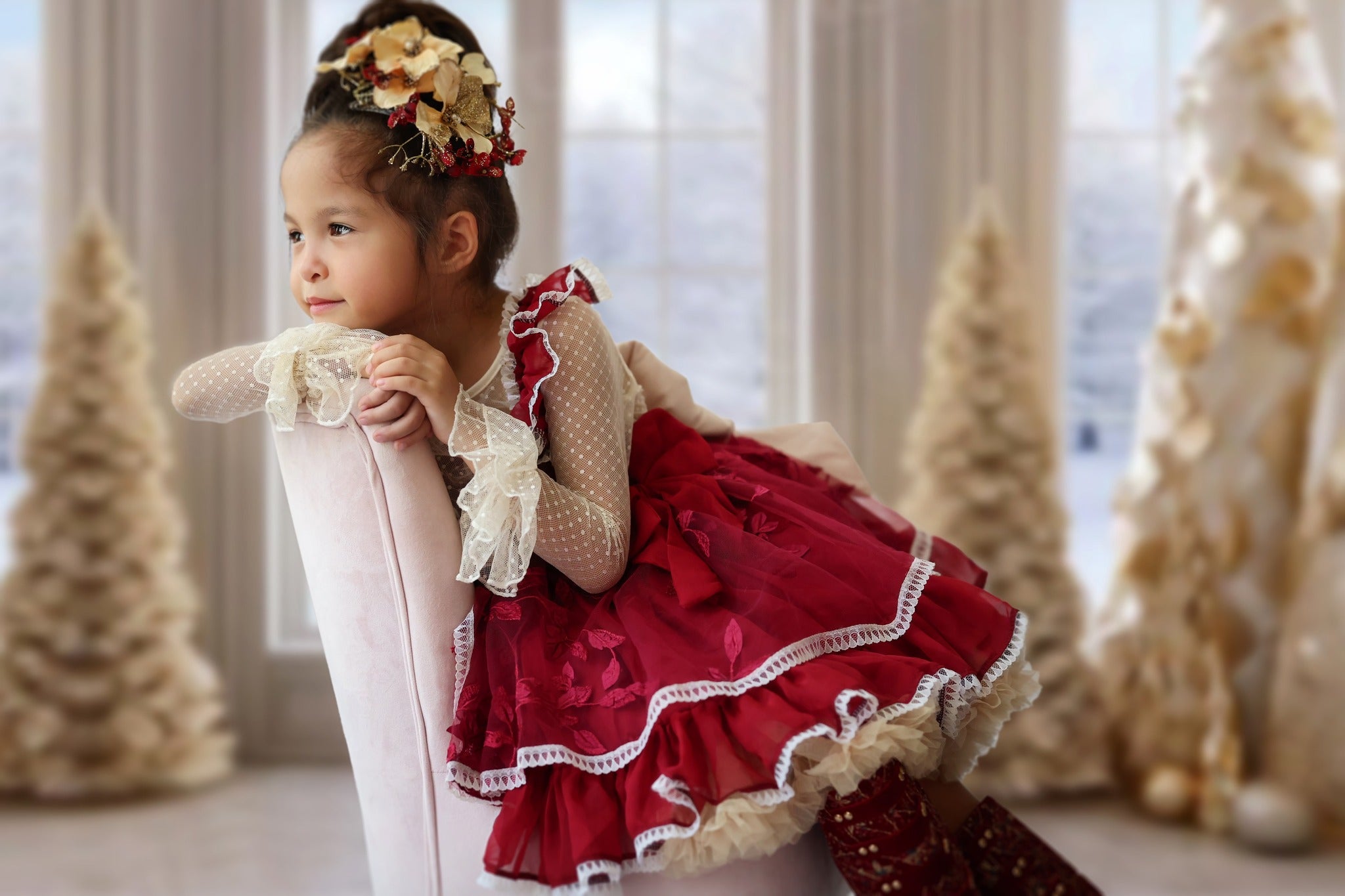 Kate Golden Christmas Tree Window Backdrop Designed by Chain Photography - Kate Backdrop AU