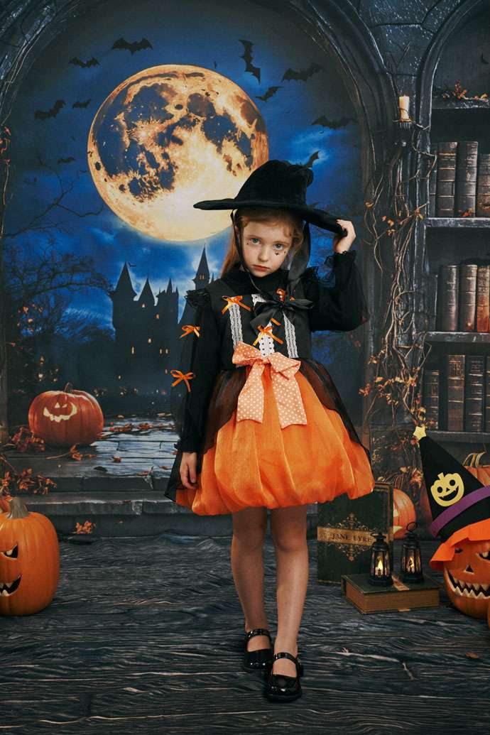 Kate Halloween Pumpkins Full Moon Castle Backdrop Designed by Emetselch - Kate Backdrop AU