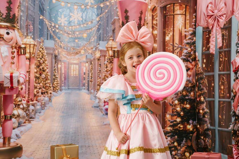 Kate Pink Nutcracker Christmas Street Room Set - Kate Backdrop AU