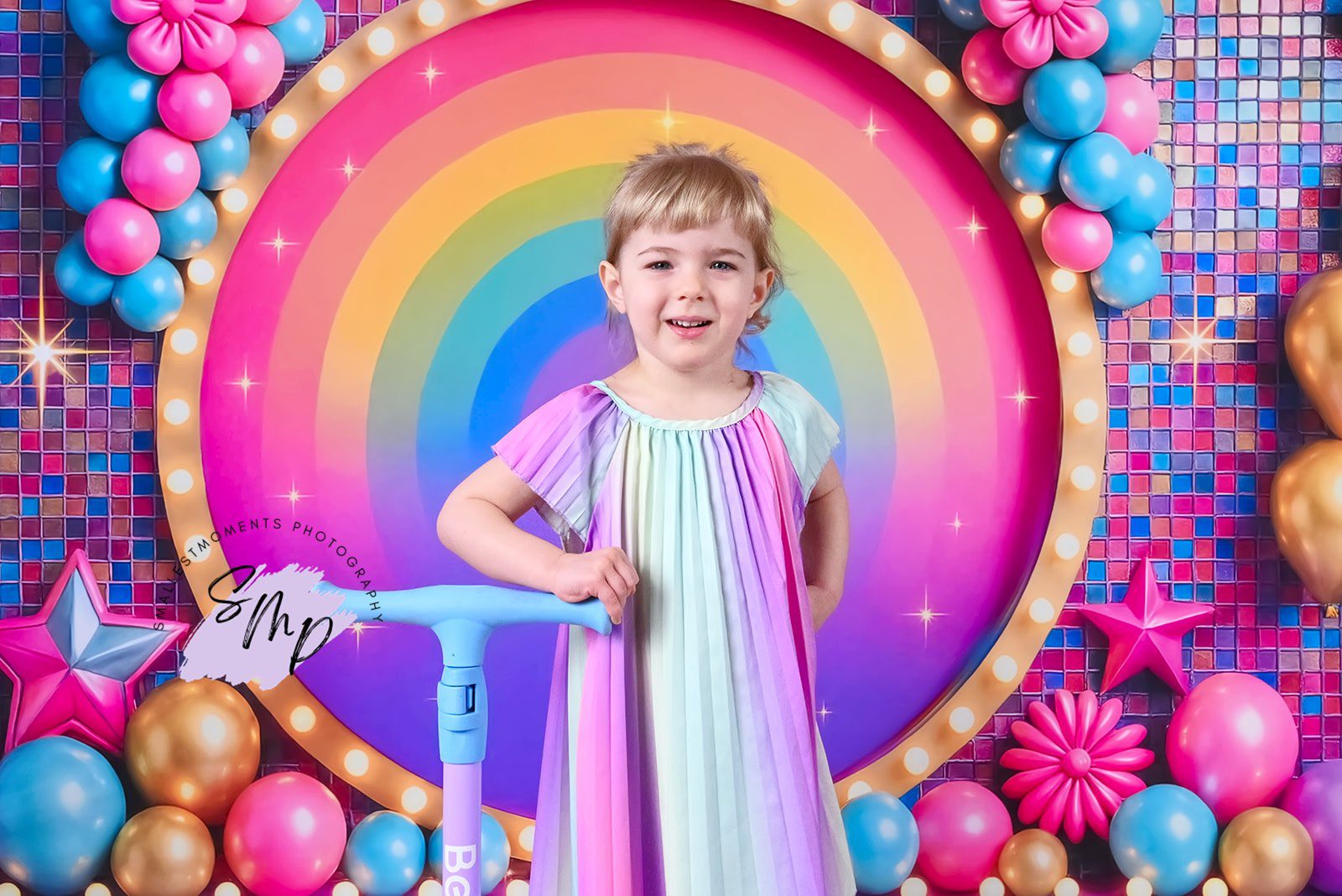 Kate Birthday Roller Girl Colorful Rainbow Balloons Backdrop Designed by Ashley Paul - Kate Backdrop AU