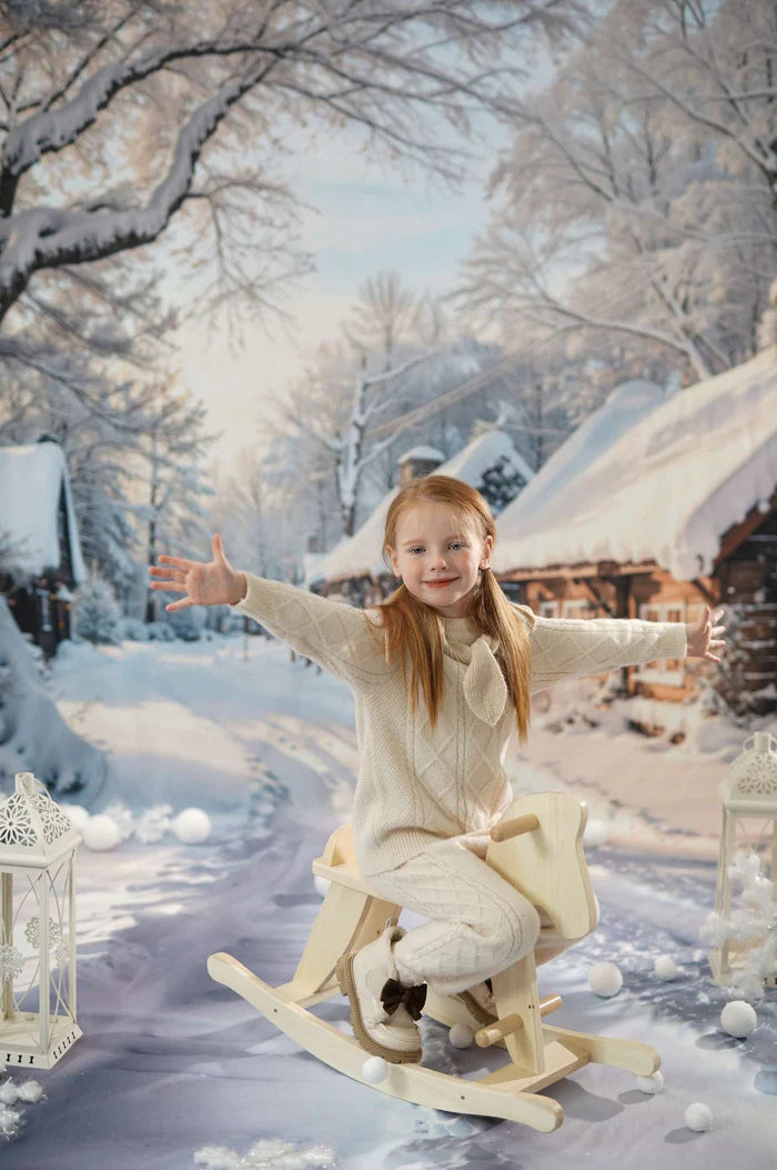 Kate Winter Snowy Cottage Trees Backdrop Designed by Emetselch - Kate Backdrop AU