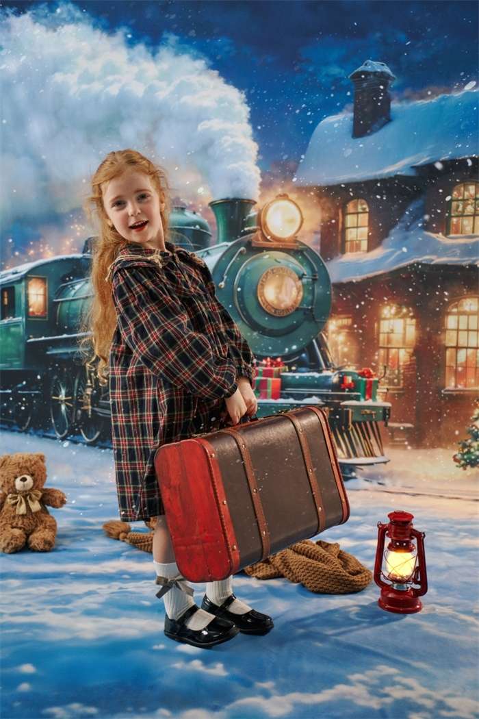 Kate Sweep Train Snow Christmas Night Backdrop Designed by Chain - Kate Backdrop AU