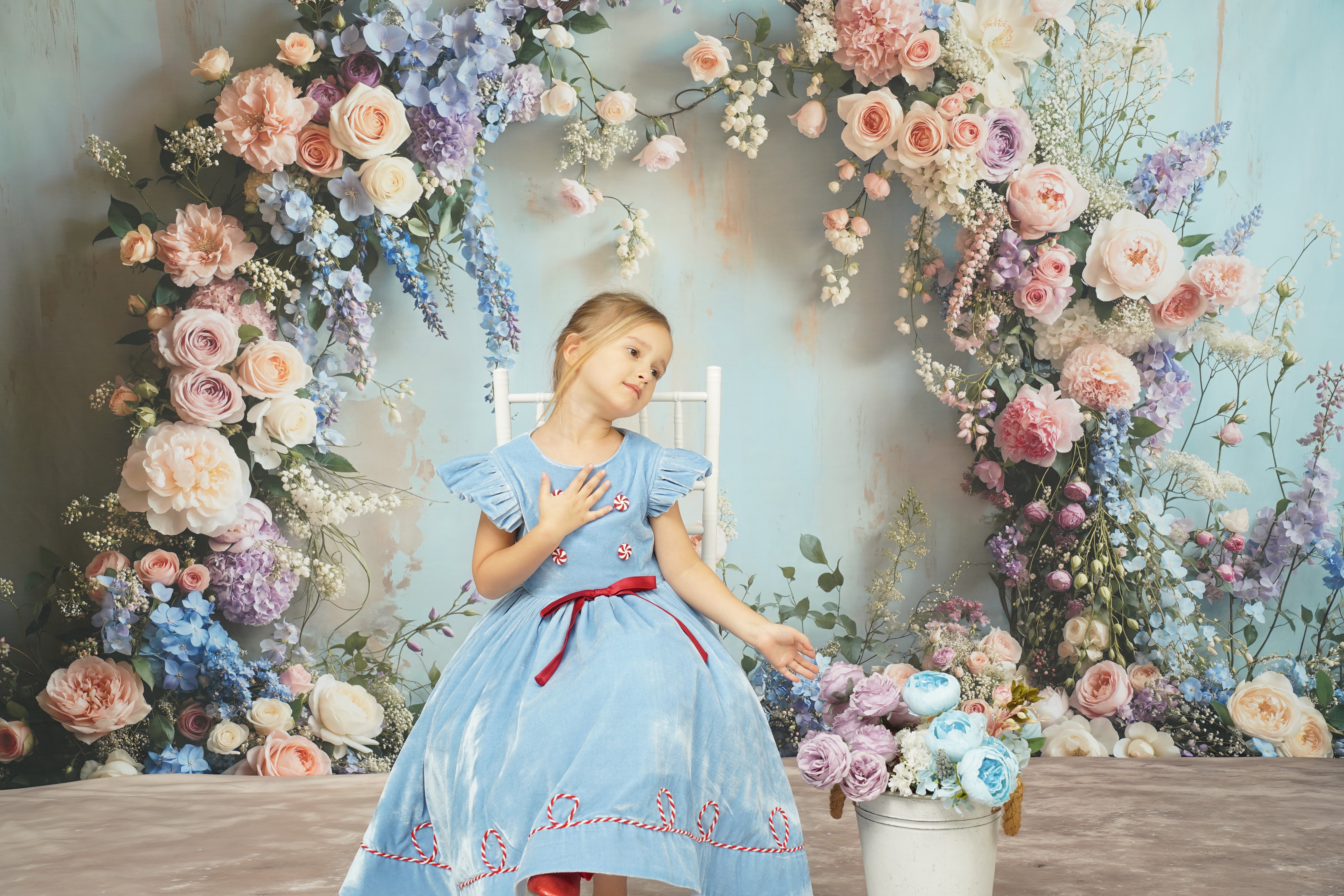 Kate Vintage Light Blue Spring Flower arch Backdrop+Abstract Texture Floor Backdrop - Kate Backdrop AU