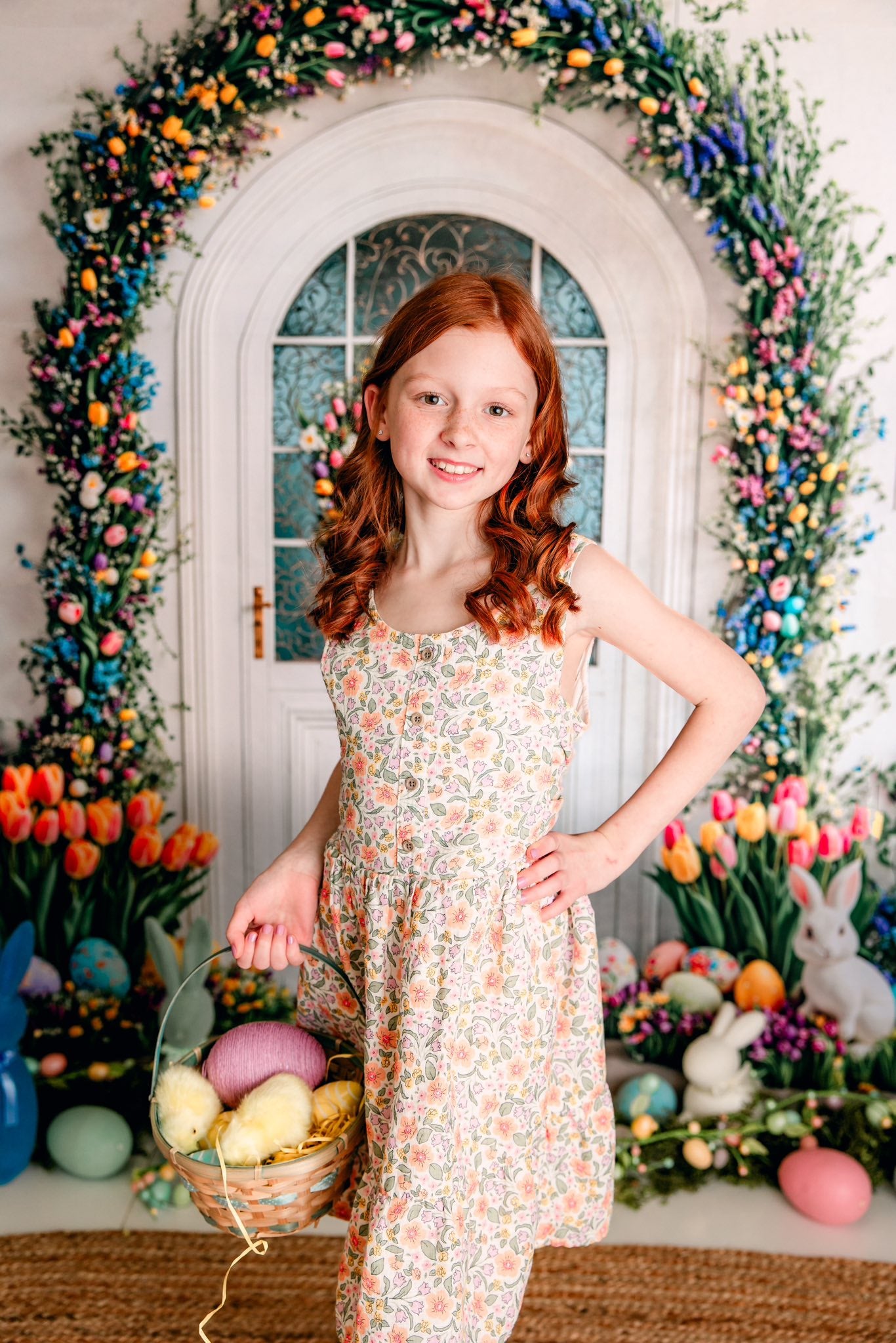 Kate White Easter Eggs Bunny Flower Arch Backdrop Designed by Emetselch - Kate Backdrop AU