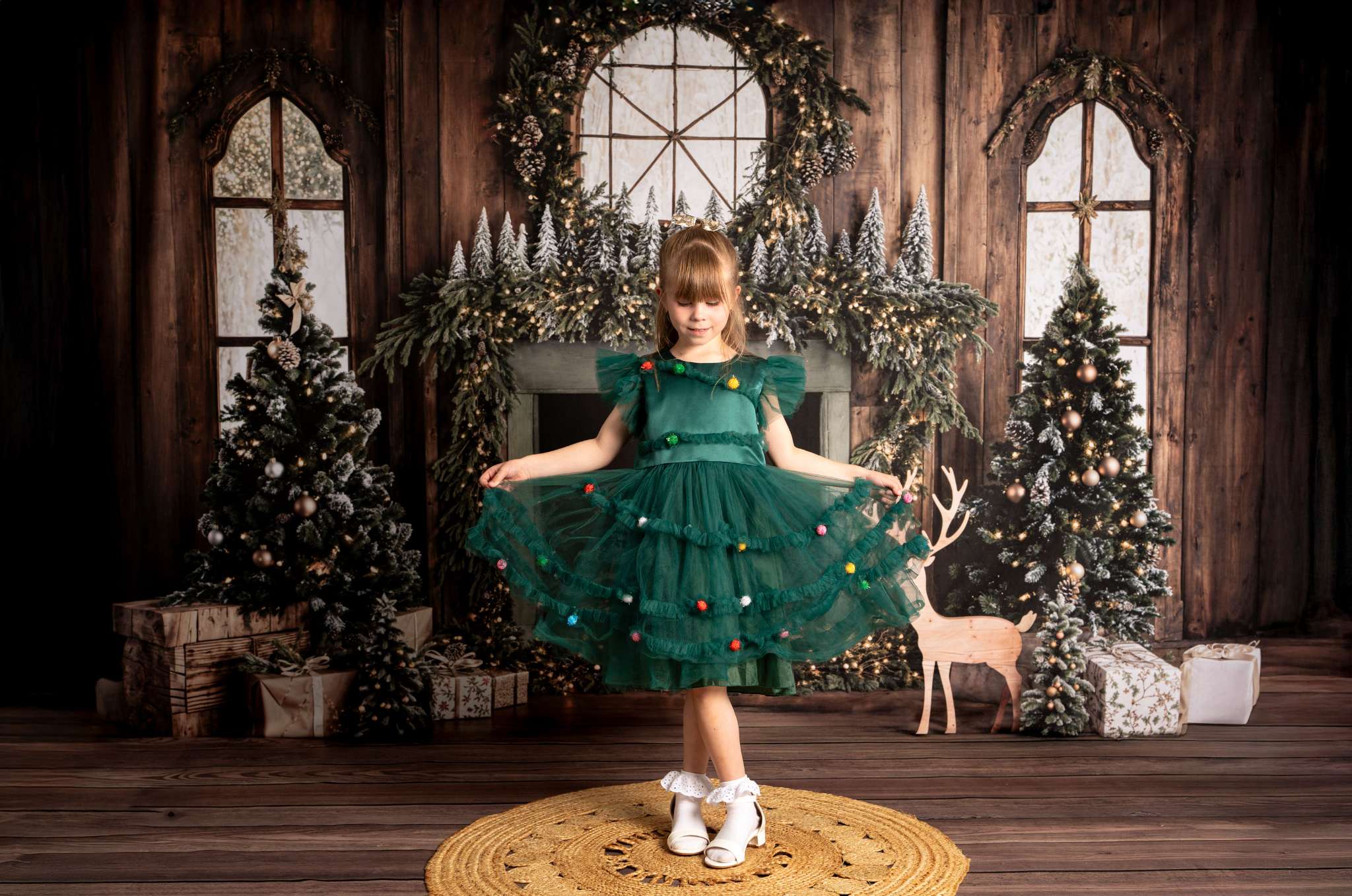 Kate Wood Christmas Fireplace Deer Backdrop Designed by Emetselch - Kate Backdrop AU