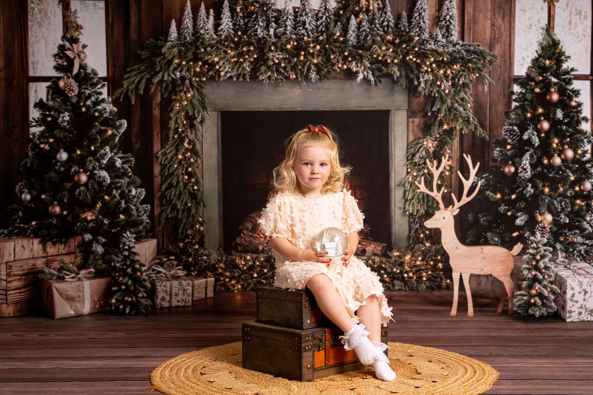 Kate Wood Christmas Fireplace Deer Backdrop Designed by Emetselch - Kate Backdrop AU