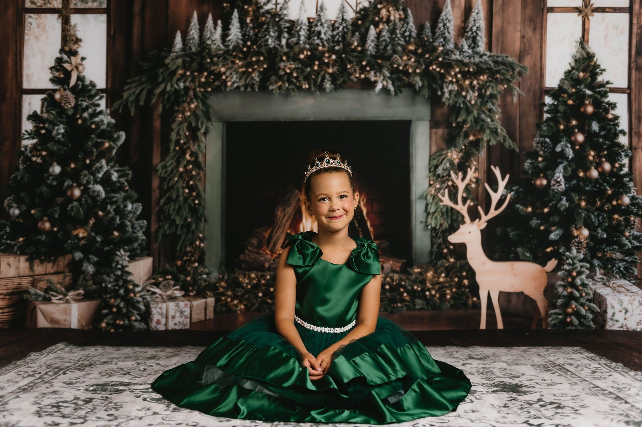 Kate Wood Christmas Fireplace Deer Backdrop Designed by Emetselch - Kate Backdrop AU