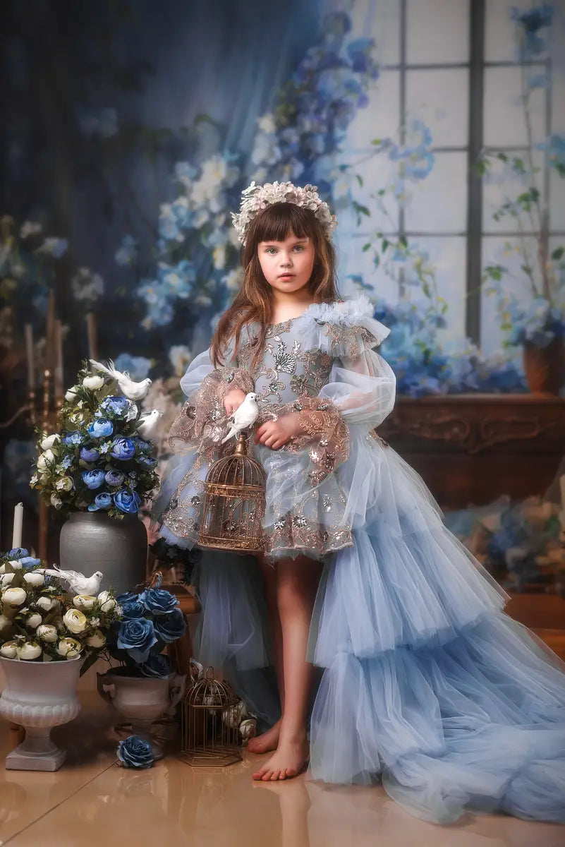 Kate Blue Flower Window Spring Fleece Backdrop Designed by Emetselch - Kate Backdrop AU