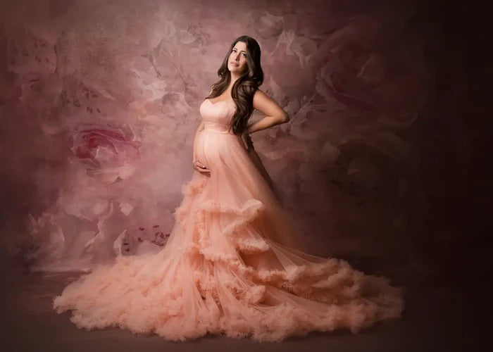 Kate Orange Pink One Shoulder Mesh Red Maternity Photoshoot Dress - Kate Backdrop AU