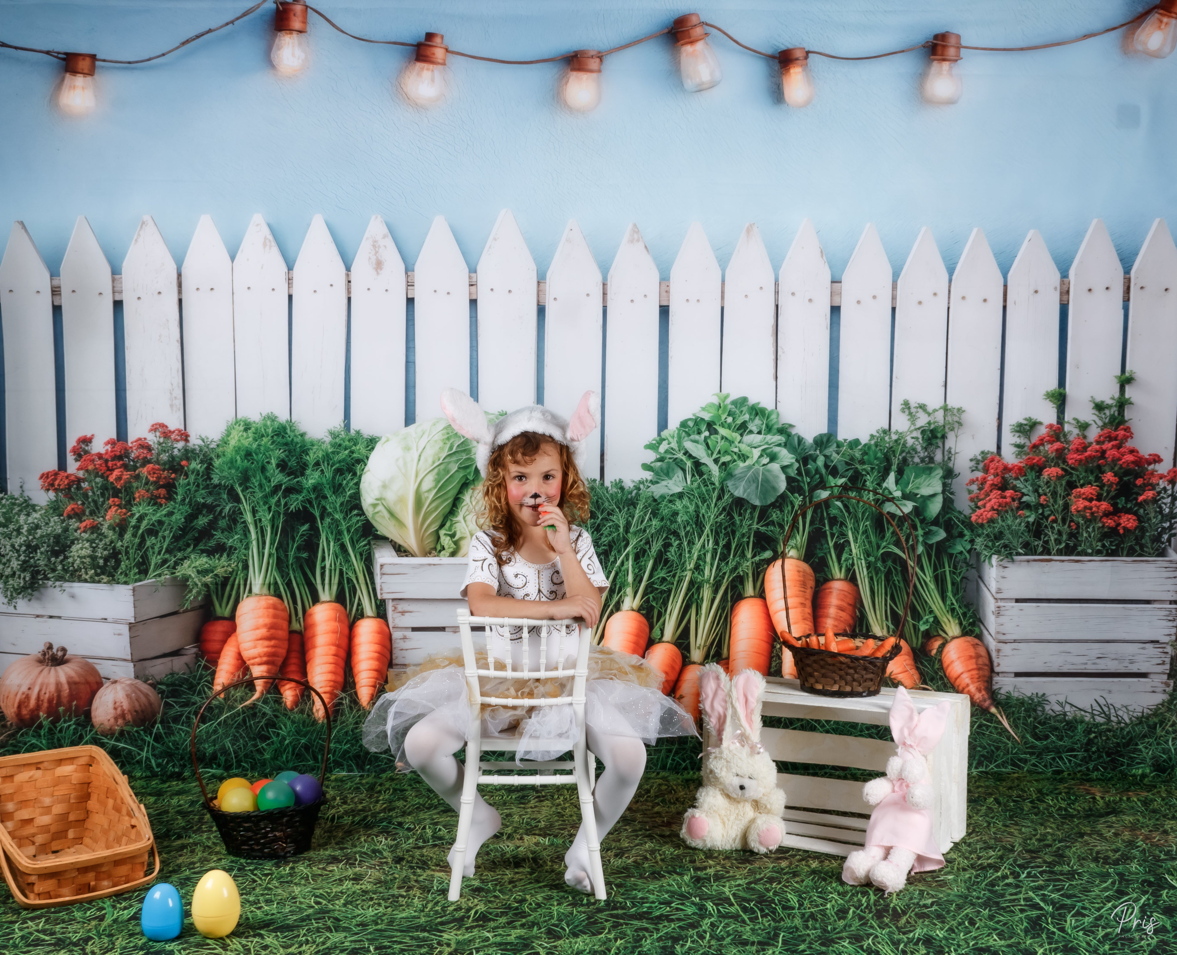 Kate Spring Fence Cabbage Backdrop+Green Grass Lawn Floor Backdrop - Kate Backdrop AU