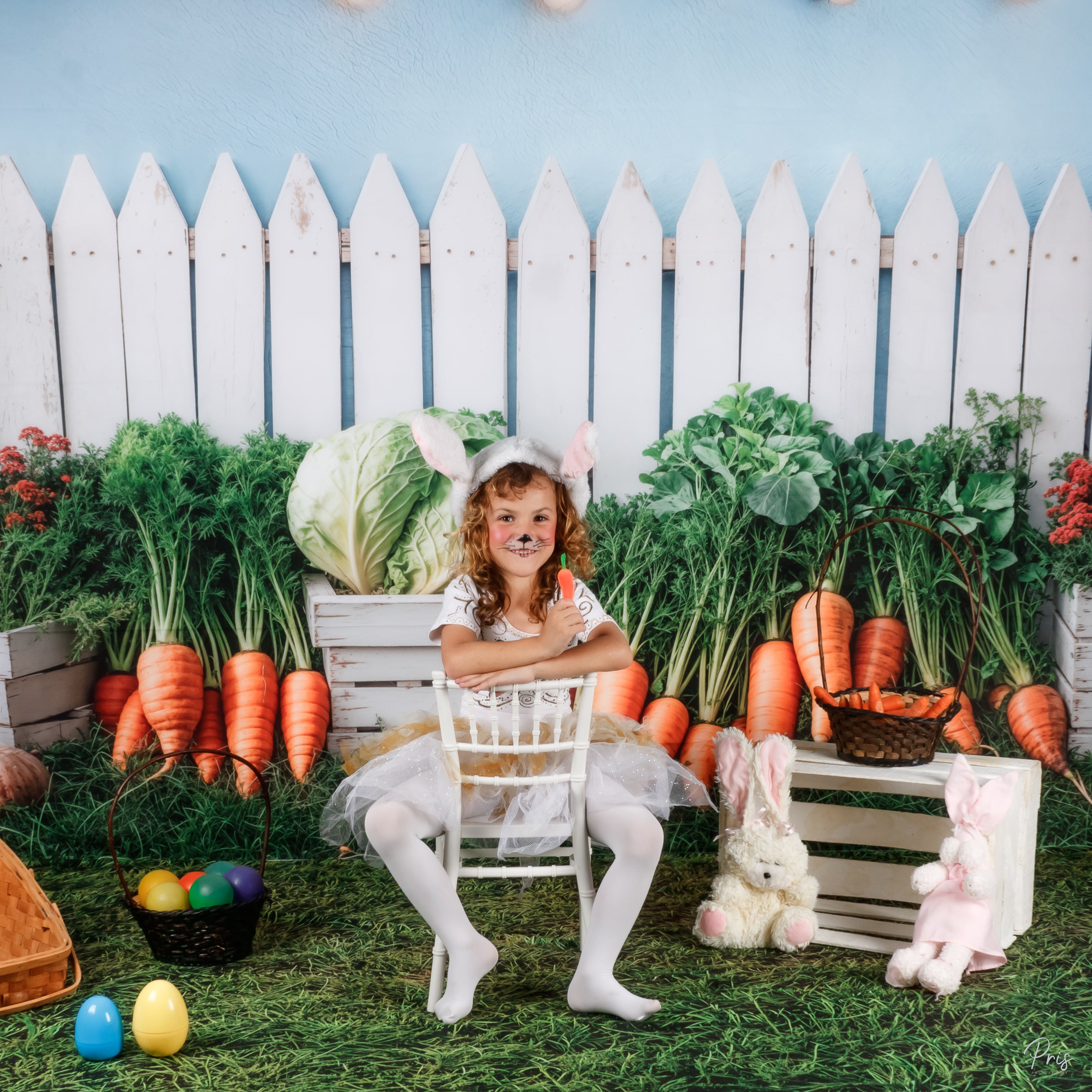 Kate Spring Fence Cabbage Backdrop+Green Grass Lawn Floor Backdrop - Kate Backdrop AU