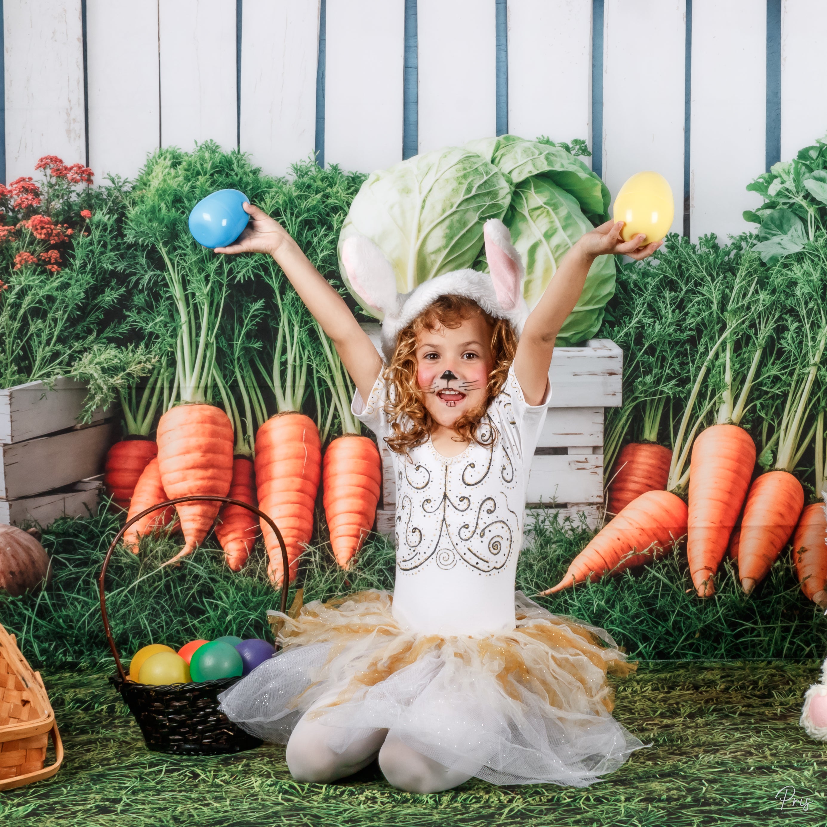 Kate Spring Fence Cabbage Backdrop+Green Grass Lawn Floor Backdrop - Kate Backdrop AU
