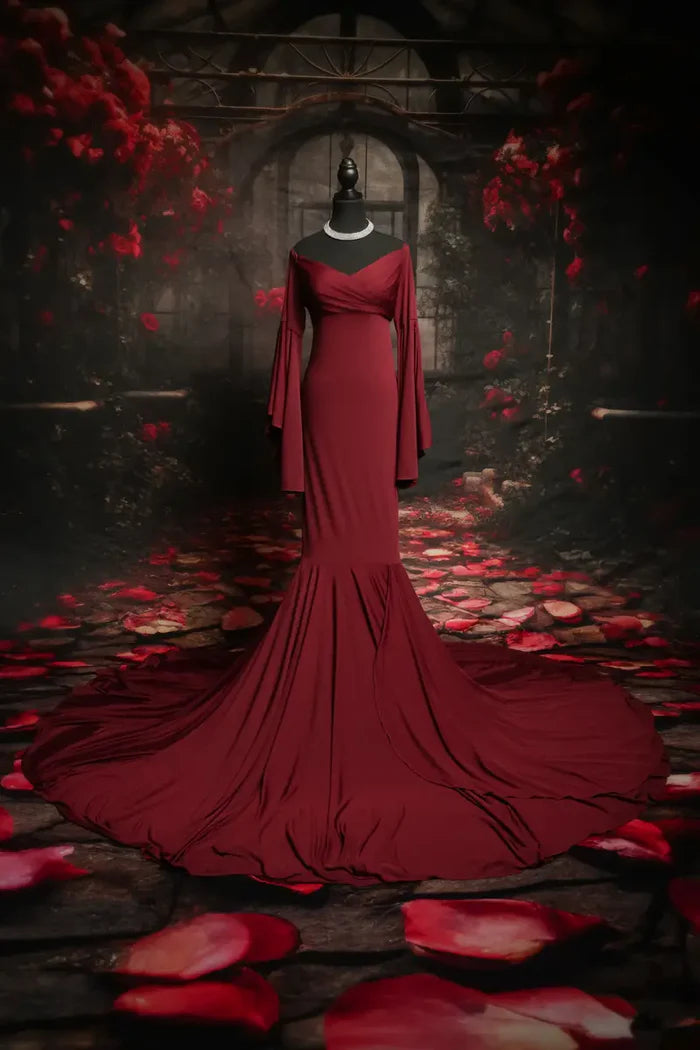 Kate Claret Bell Sleeves Maternity Photoshoot Dress - Kate Backdrop AU