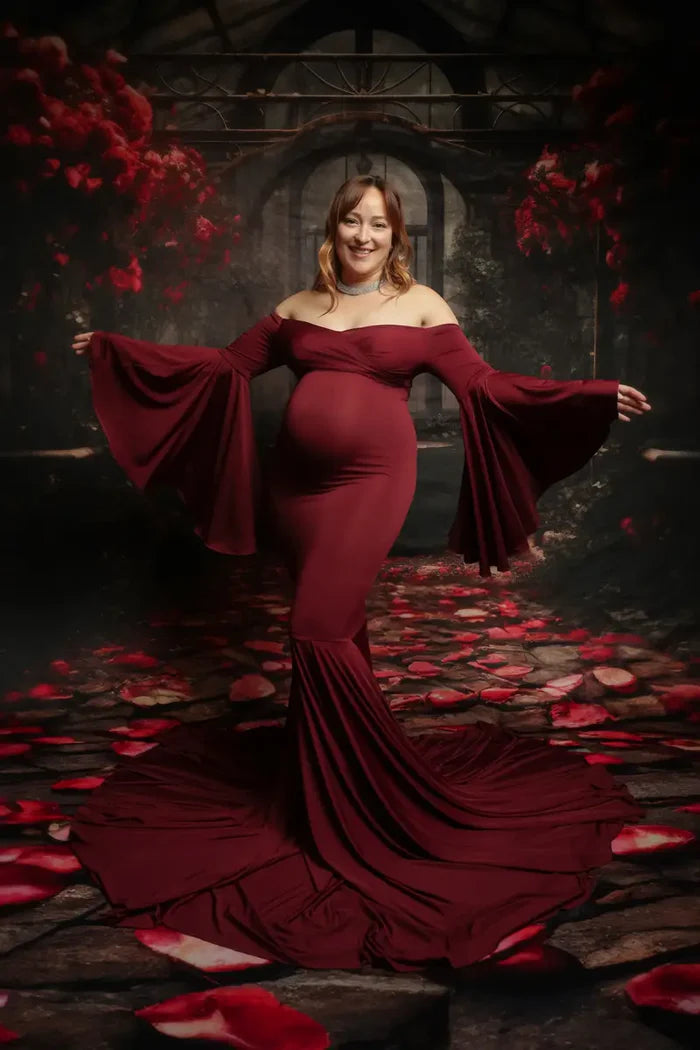 Kate Claret Bell Sleeves Maternity Photoshoot Dress - Kate Backdrop AU