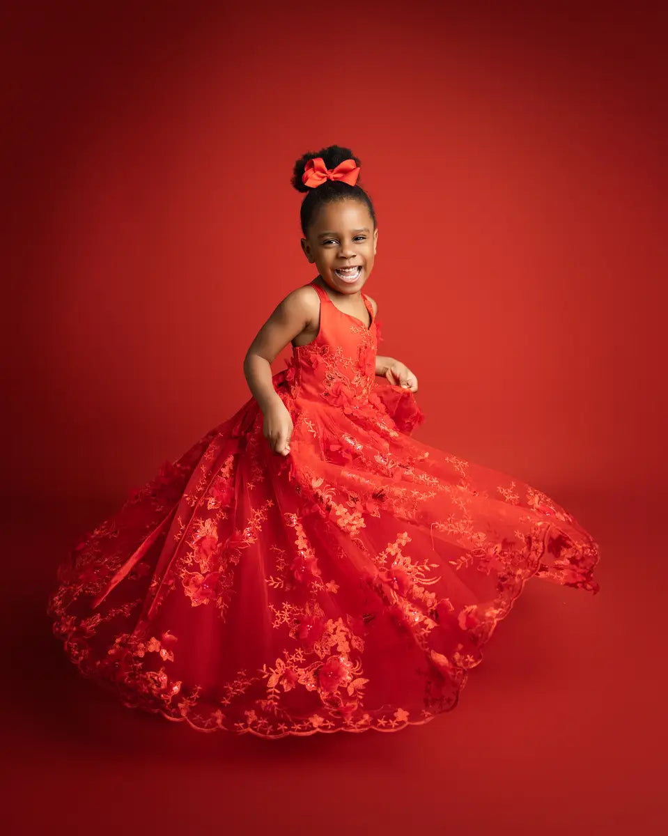 Kate Valentine's Day Red Embroidered Kids Dress for Photography - Kate Backdrop AU