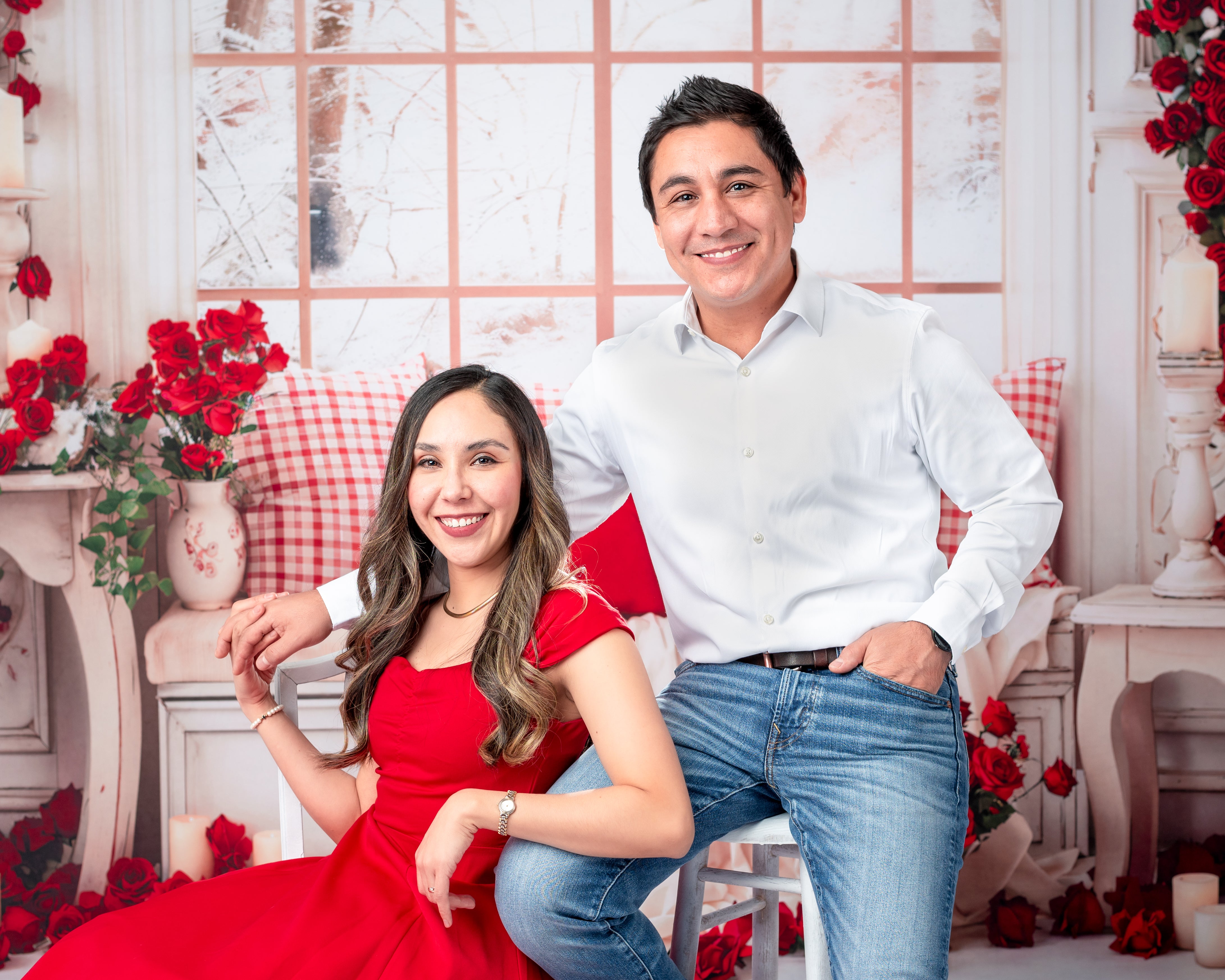 Kate Valentine's Day White Sofa Window Rose Backdrop for Photography - Kate Backdrop AU