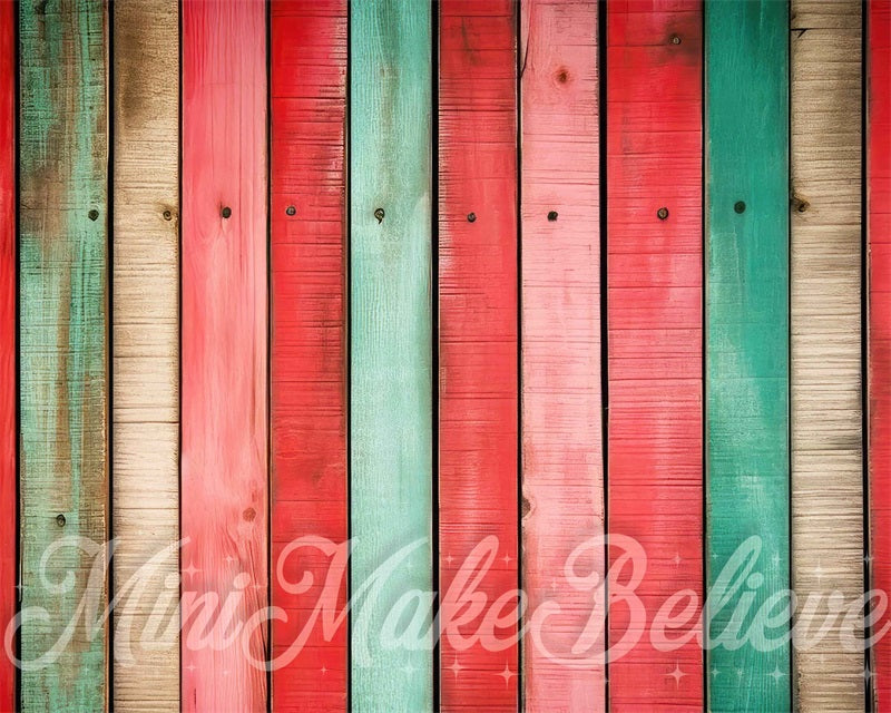 Kate Red Green Distressed Christmas Vertical Wood Rubber Floor for Mat Photography designed by Mini MakeBelieve - Kate Backdrop AU