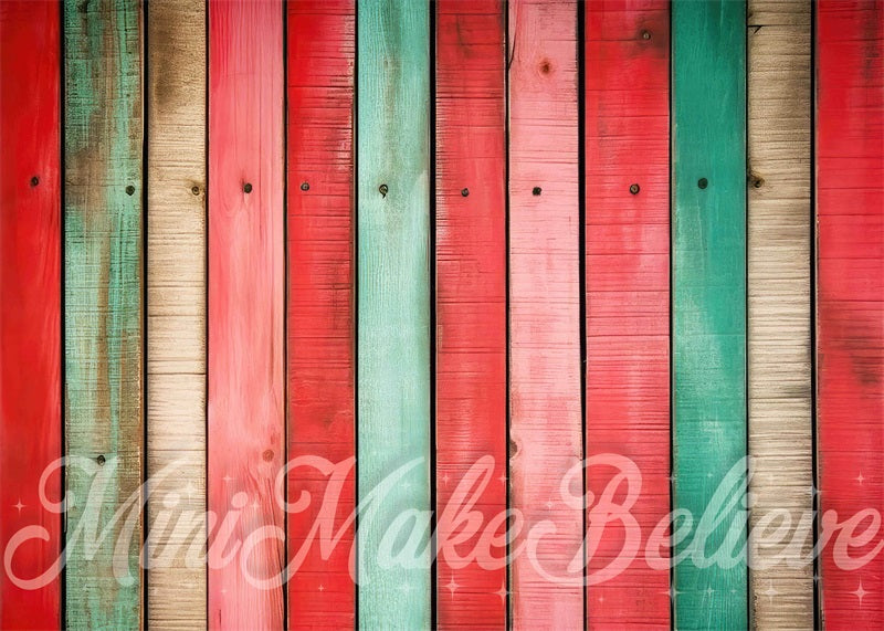 Kate Red Green Distressed Christmas Vertical Wood Rubber Floor for Mat Photography designed by Mini MakeBelieve - Kate Backdrop AU