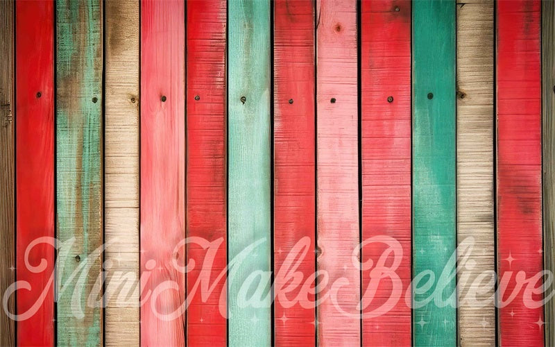 Kate Red Green Distressed Christmas Vertical Wood Rubber Floor for Mat Photography designed by Mini MakeBelieve - Kate Backdrop AU