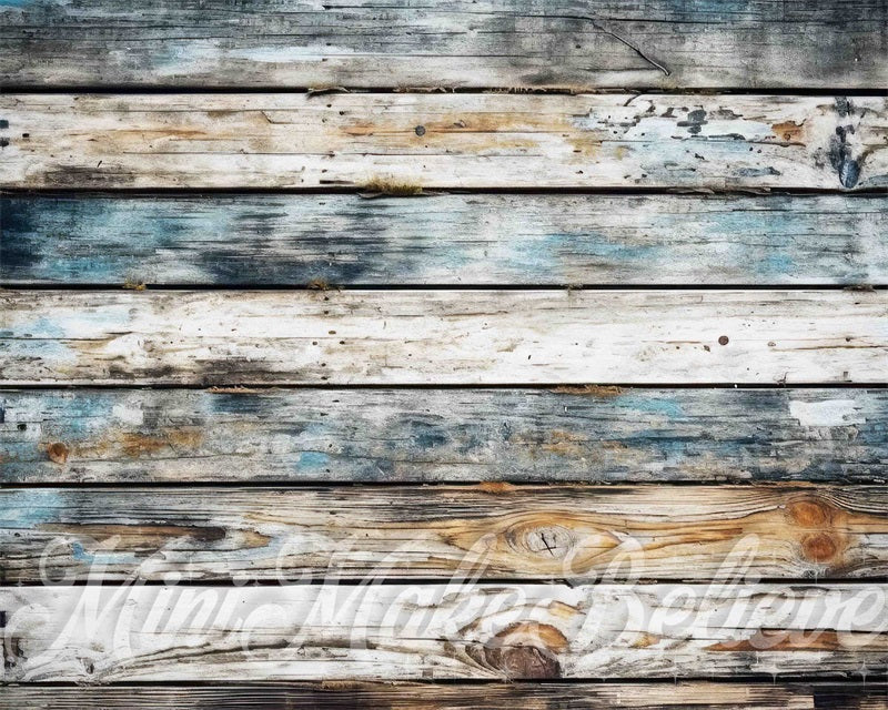 Kate Distressed Sea Colors Wood Rubber Floor Mat for Photography designed by Mini MakeBelieve - Kate Backdrop AU