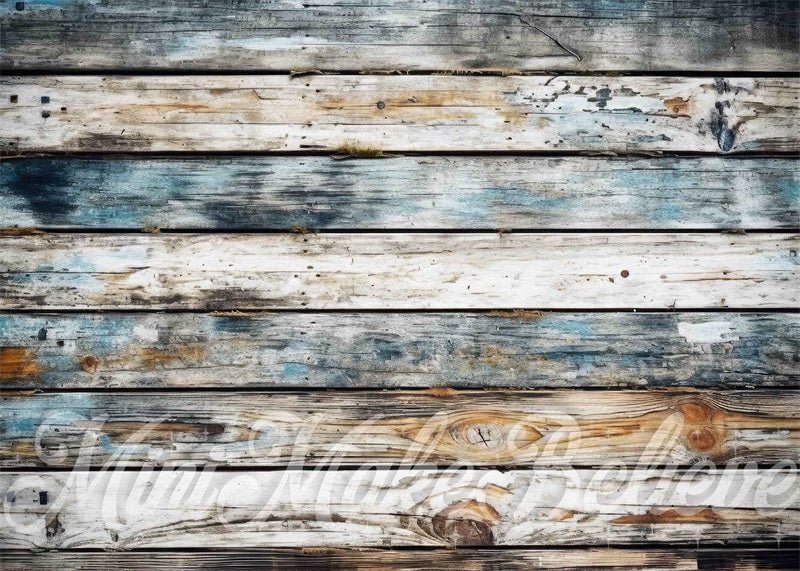 Kate Distressed Sea Colors Wood Rubber Floor Mat for Photography designed by Mini MakeBelieve - Kate Backdrop AU