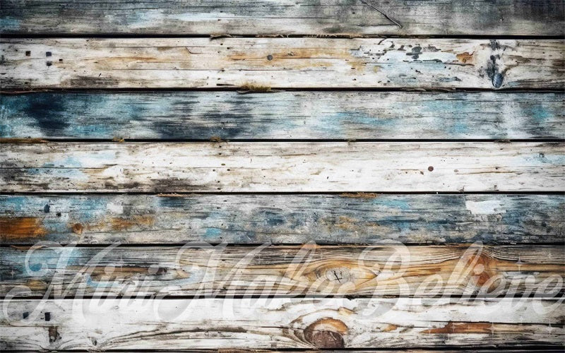 Kate Distressed Sea Colors Wood Rubber Floor Mat for Photography designed by Mini MakeBelieve - Kate Backdrop AU