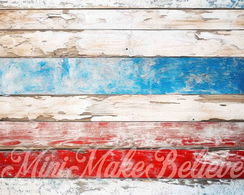 Kate Old Red Blue Wood Planks Rubber Floor Mat for Photography designed by Mini MakeBelieve - Kate Backdrop AU