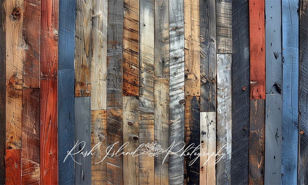 Kate Multi Colored Rustic Wood Floor Mat designed by Laura Bybee - Kate Backdrop AU