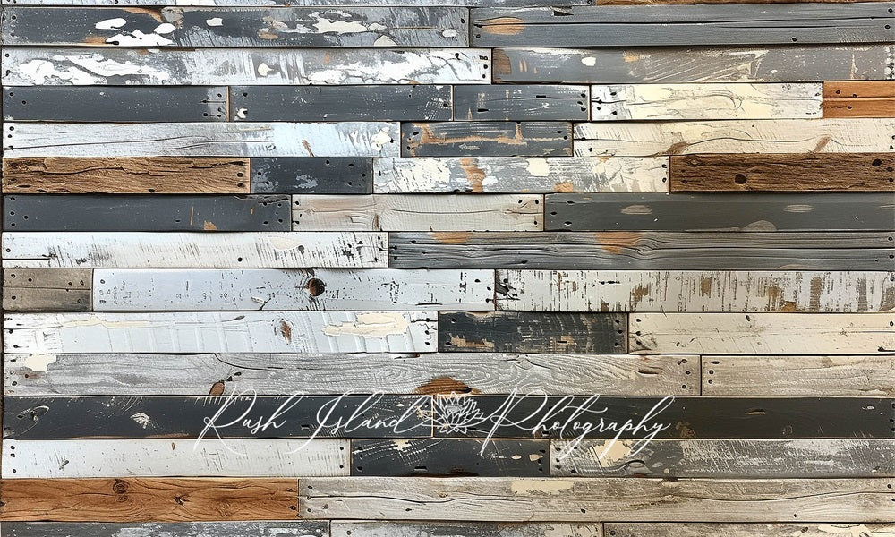 Kate White Black and Brown Rustic Wood Floor Mat designed by Laura Bybee - Kate Backdrop AU