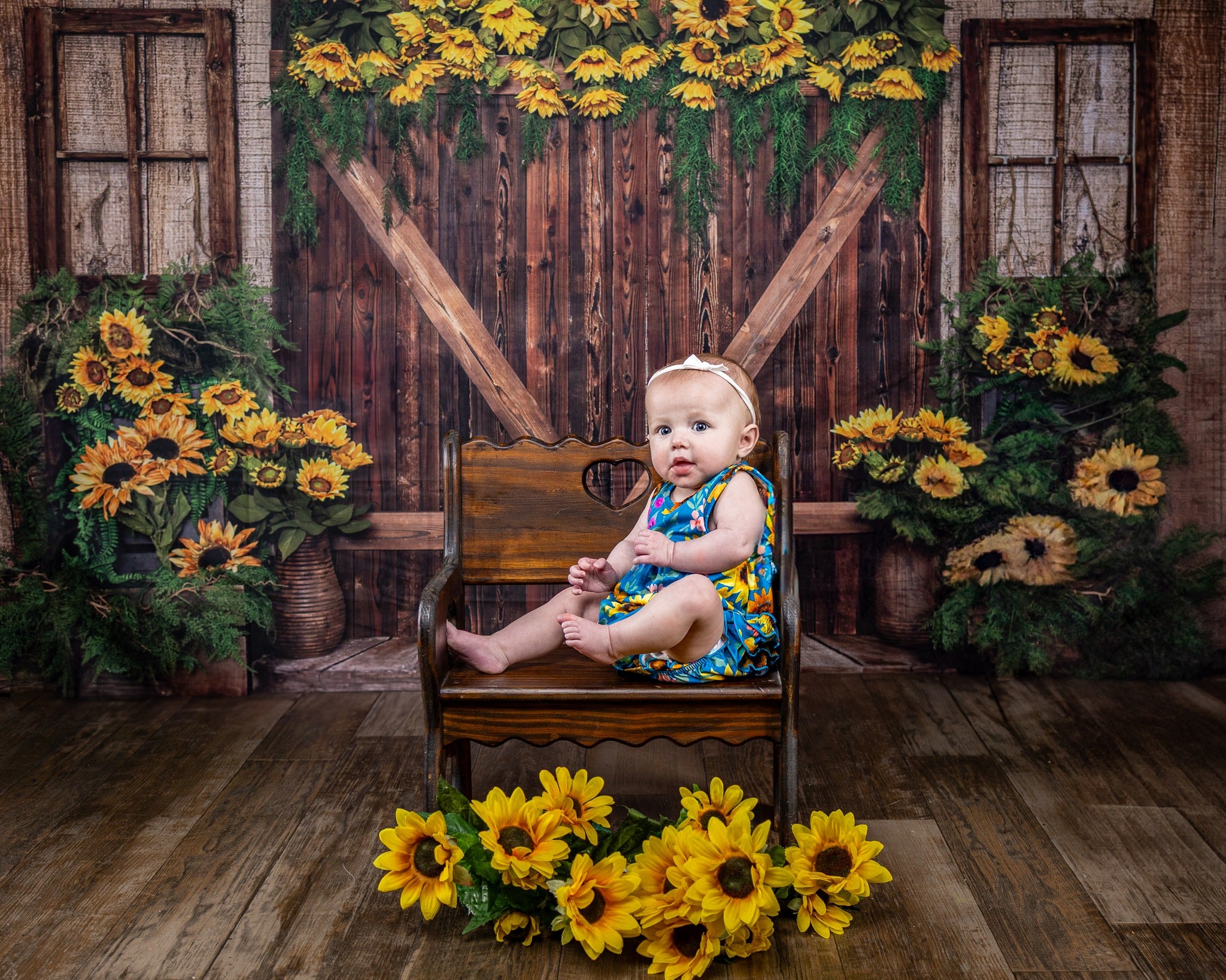 Kate Spring Sunflowers Wood Door Backdrop Designed by Emetselch - Kate Backdrop AU