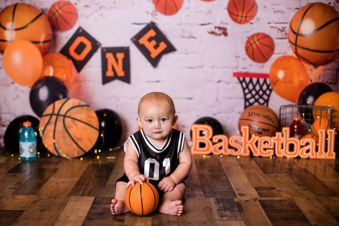 Kate 1st Birthday Basketball Backdrop for Photography Designed By Erin Larkins - Kate Backdrop AU