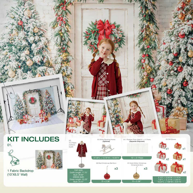 Kate Winter White Front Wooden Door Christmas Tree Gifts Photo Kit - Kate Backdrop AU