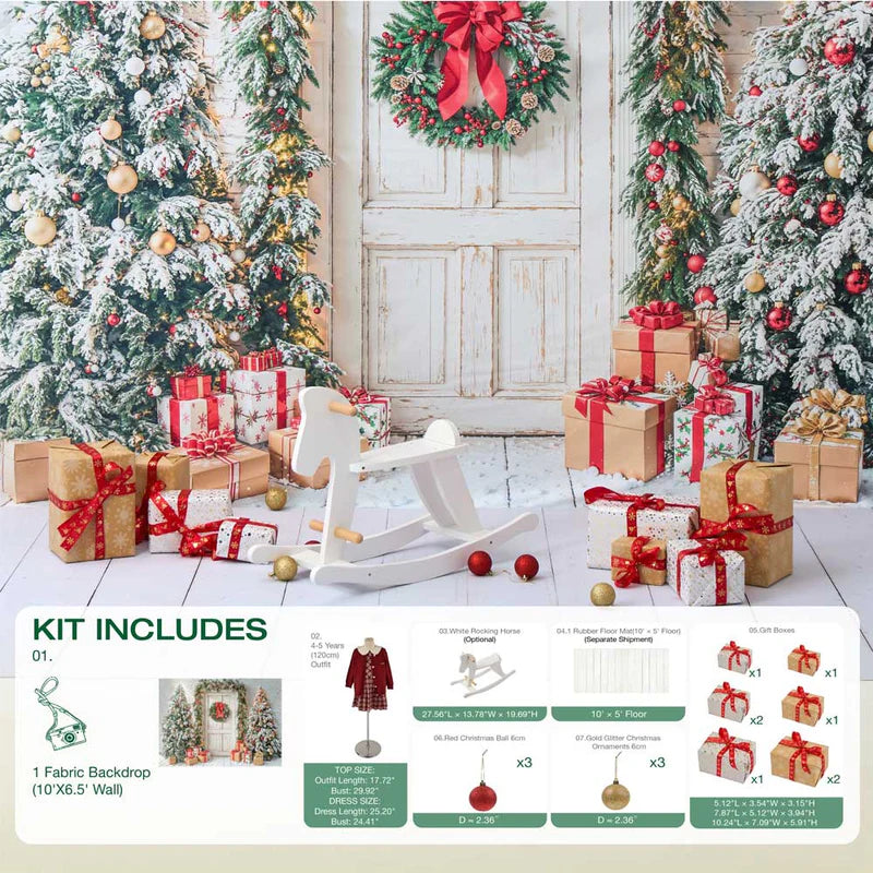 Kate Winter White Front Wooden Door Christmas Tree Gifts Photo Kit - Kate Backdrop AU