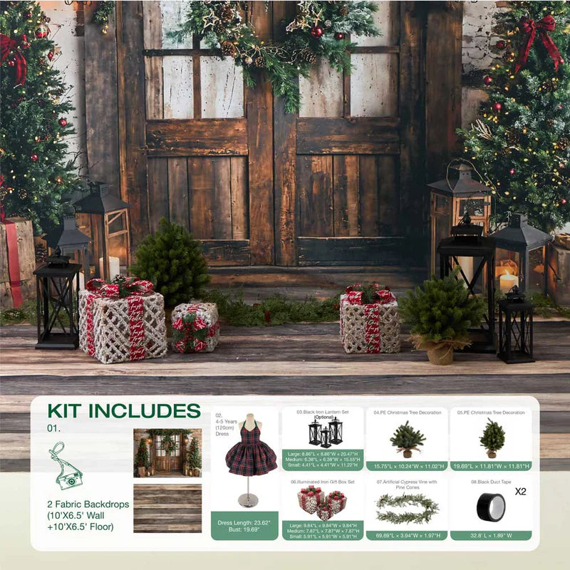 Kate Winter Christmas Tree Lantern Wooden Door Photo Kit - Kate Backdrop AU