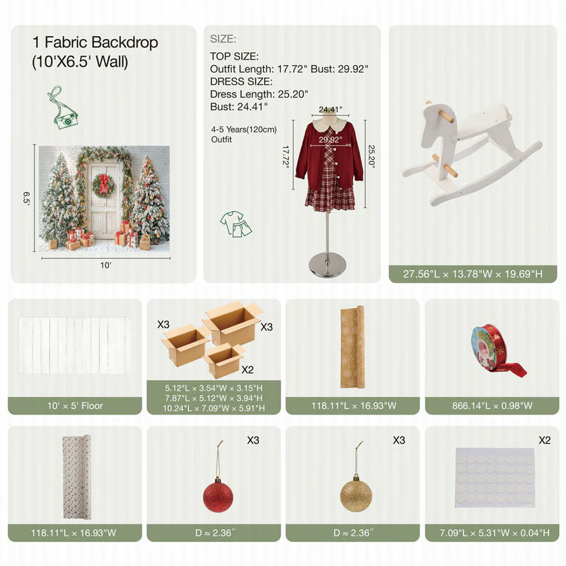Kate Winter White Front Wooden Door Christmas Tree Gifts Photo Kit - Kate Backdrop AU