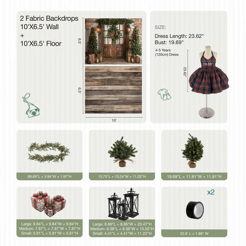 Kate Winter Christmas Tree Lantern Wooden Door Photo Kit - Kate Backdrop AU