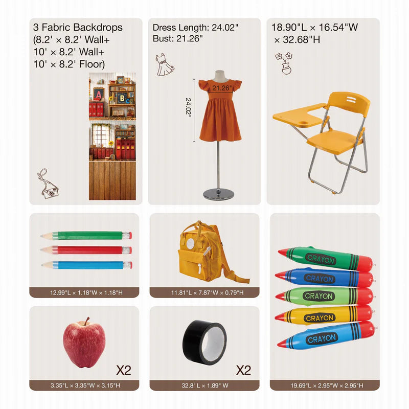 Kate Back To School Classroom Pencil Room set Photo Kit - Kate Backdrop AU