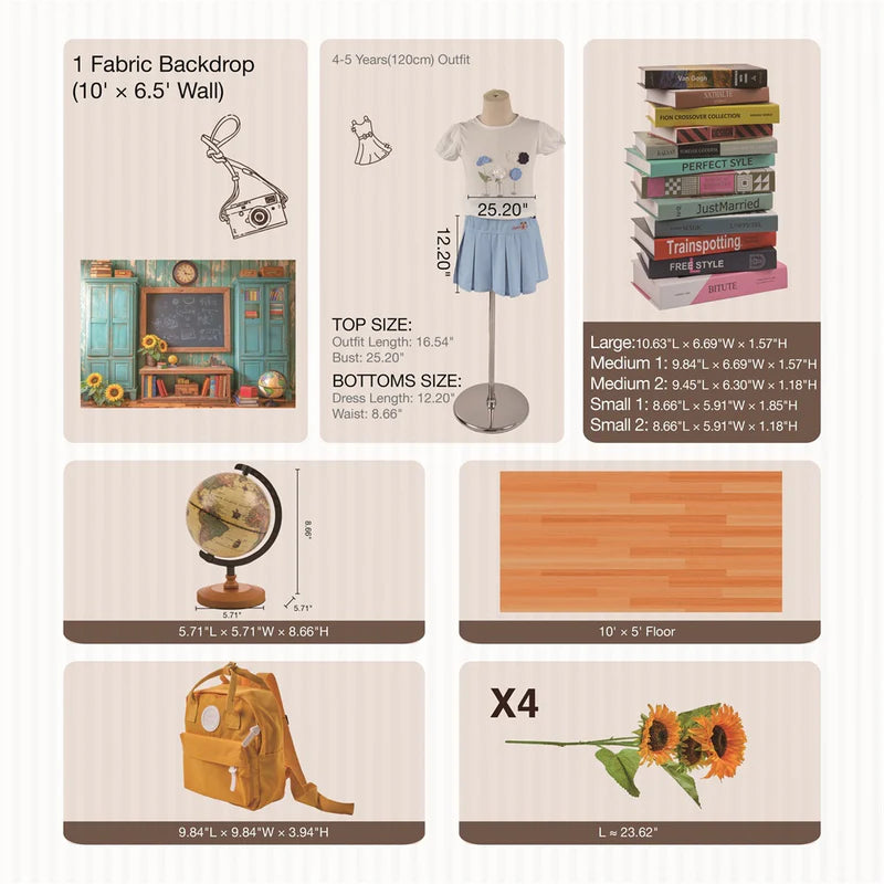 Kate Back to School Chalkboard Book Sunflower Photo Kit - Kate Backdrop AU