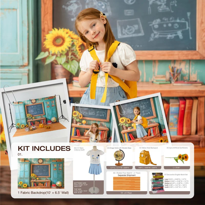 Kate Back to School Chalkboard Book Sunflower Photo Kit - Kate Backdrop AU
