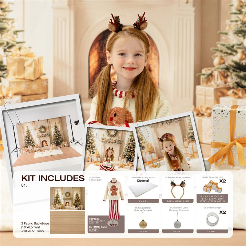 Kate Winter Christmas Tree Gifts Fireplace Photo Kit - Kate Backdrop AU