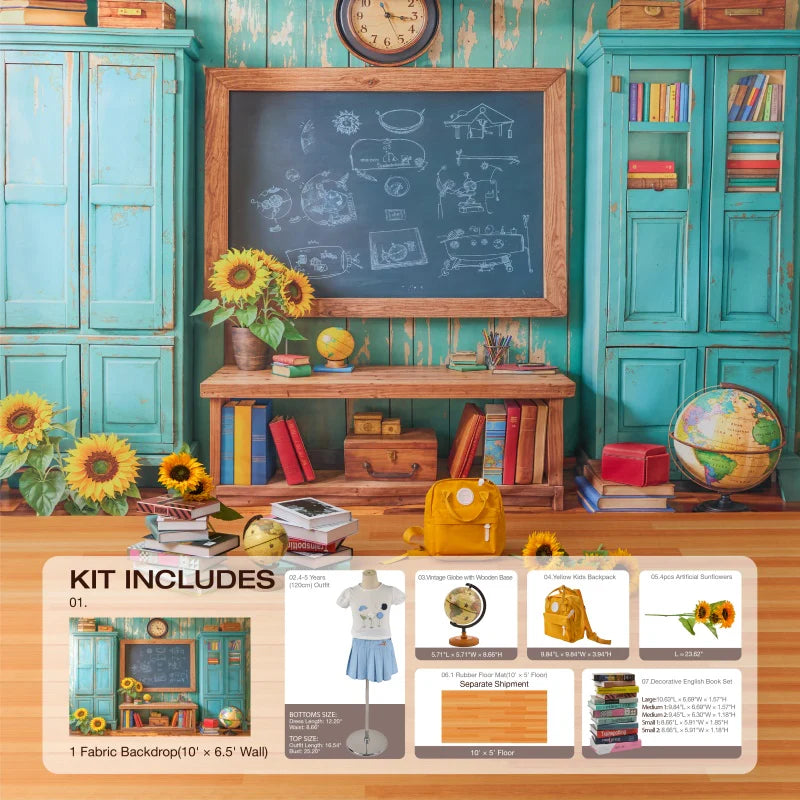 Kate Back to School Chalkboard Book Sunflower Photo Kit - Kate Backdrop AU
