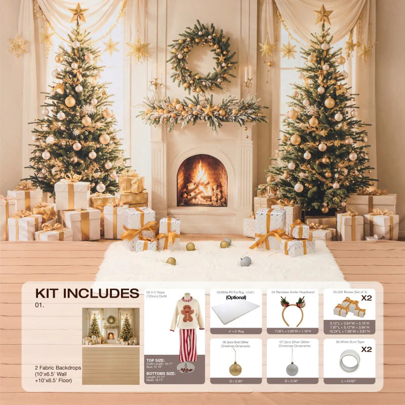 Kate Winter Christmas Tree Gifts Fireplace Photo Kit - Kate Backdrop AU
